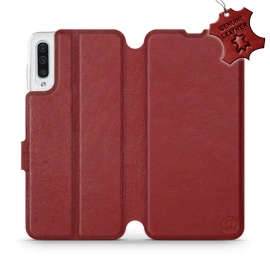 Etui ze skóry naturalnej do Samsung Galaxy A50 - wzór Dark Red Leather