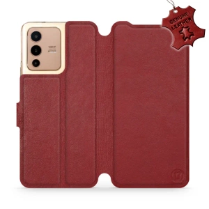Etui ze skóry naturalnej do Vivo V23 5G - wzór Dark Red Leather
