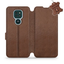 Etui ze skóry naturalnej do Motorola Moto G9 Play - wzór Brown Leather