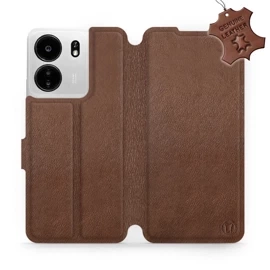 Etui ze skóry naturalnej do Xiaomi POCO C65 - wzór Brown Leather