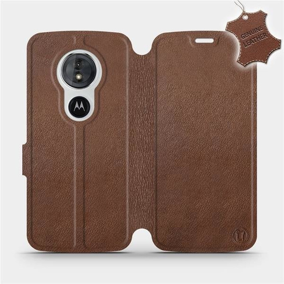 Etui ze skóry naturalnej do Motorola Moto E5 - wzór Brown Leather