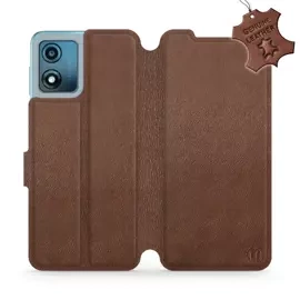 Etui ze skóry naturalnej do Motorola Moto E13 - wzór Brown Leather