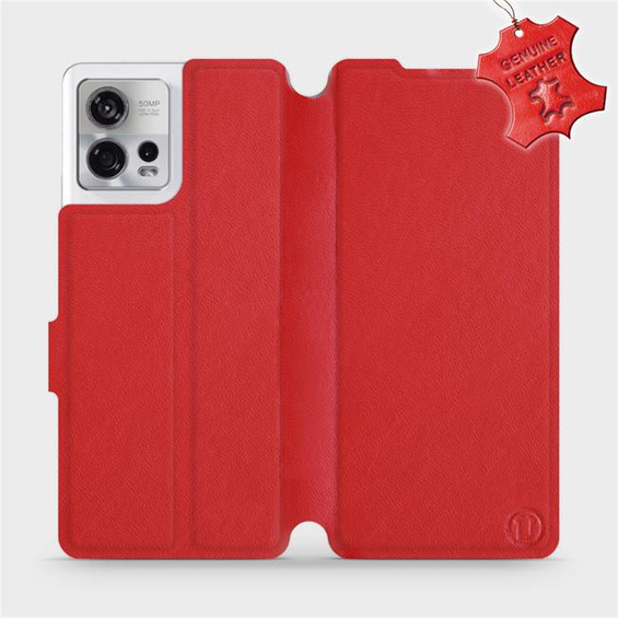 Etui ze skóry naturalnej do Motorola Edge 30 Fusion - wzór Red Leather