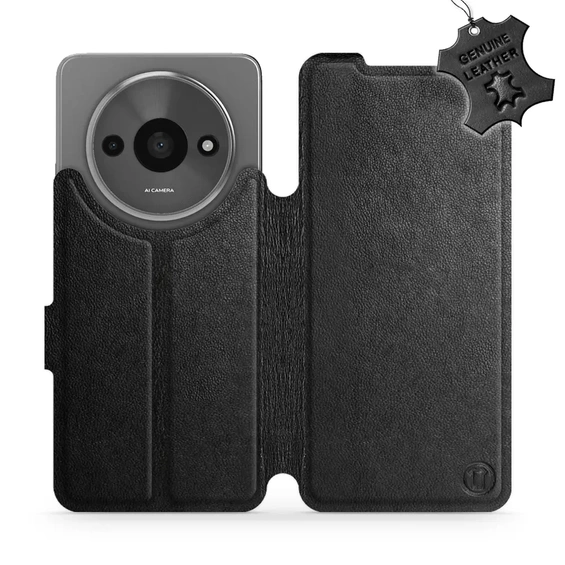 Etui ze skóry naturalnej do Xiaomi Redmi A3 - wzór Black Leather
