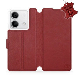 Etui ze skóry naturalnej do Xiaomi Redmi Note 13 5G - wzór Dark Red Leather