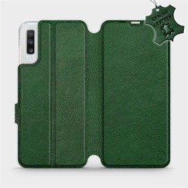 Etui ze skóry naturalnej do Samsung Galaxy A70 - wzór Green Leather
