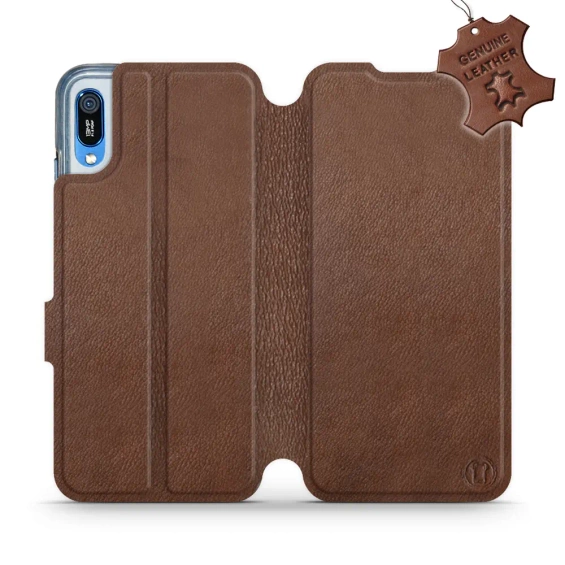 Etui ze skóry naturalnej do Huawei Y6 2019 - wzór Brown Leather