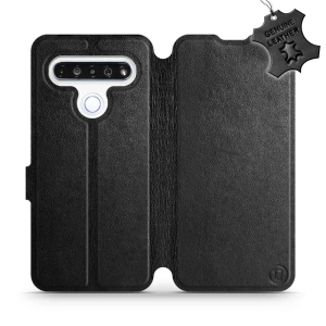 Etui ze skóry naturalnej do LG K61 - wzór Black Leather