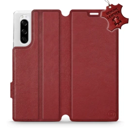Etui ze skóry naturalnej do Sony Xperia 5 - wzór Dark Red Leather