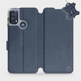 Etui ze skóry naturalnej do Motorola Moto E30 - wzór Blue Leather