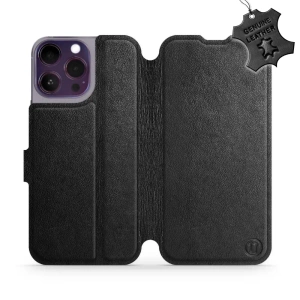 Etui ze skóry naturalnej do Apple iPhone 14 Pro Max - wzór Black Leather