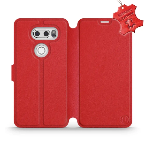 Etui ze skóry naturalnej do LG V30 - wzór Red Leather