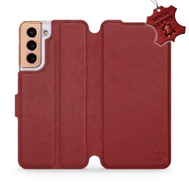 Etui ze skóry naturalnej do Samsung Galaxy S21 - wzór Dark Red Leather