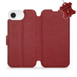 Etui ze skóry naturalnej do Apple iPhone 16e - wzór Dark Red Leather