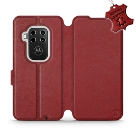 Etui ze skóry naturalnej do Motorola One Zoom - wzór Dark Red Leather