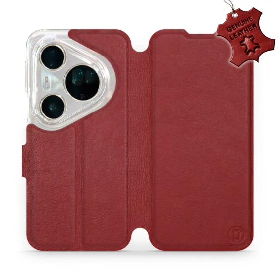 Etui ze skóry naturalnej do Huawei Pura 80 Ultra - wzór Dark Red Leather
