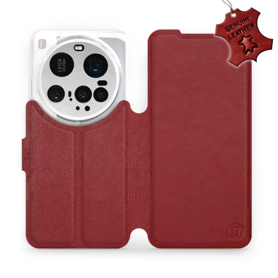 Etui ze skóry naturalnej do Xiaomi 15 Ultra - wzór Dark Red Leather
