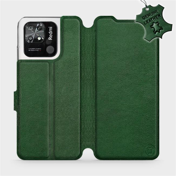 Etui ze skóry naturalnej do Xiaomi Redmi 10C - wzór Green Leather