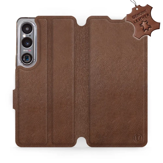 Etui ze skóry naturalnej do Sony Xperia 1 VI - wzór Brown Leather