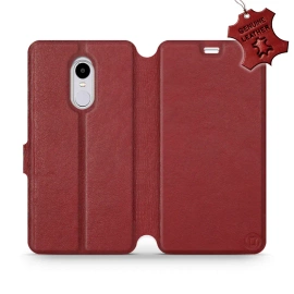 Etui ze skóry naturalnej do Xiaomi Redmi Note 4X - wzór Dark Red Leather