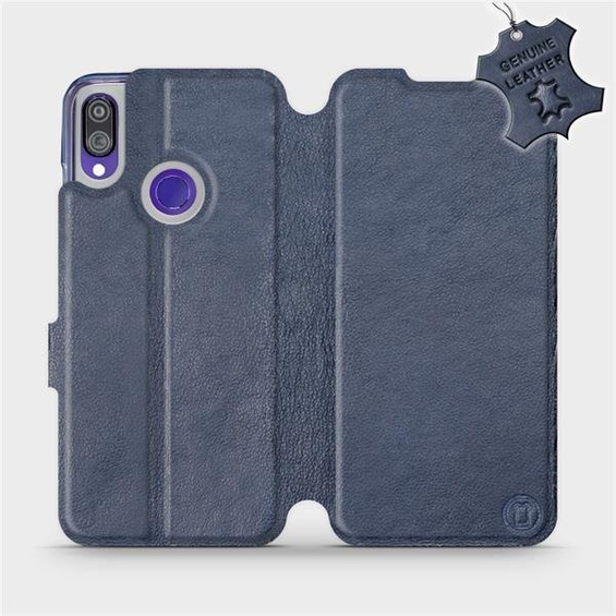 Etui ze skóry naturalnej do Xiaomi Redmi Note 7 - wzór Blue Leather