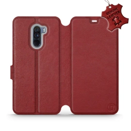 Etui ze skóry naturalnej do Xiaomi Pocophone F1 - wzór Dark Red Leather