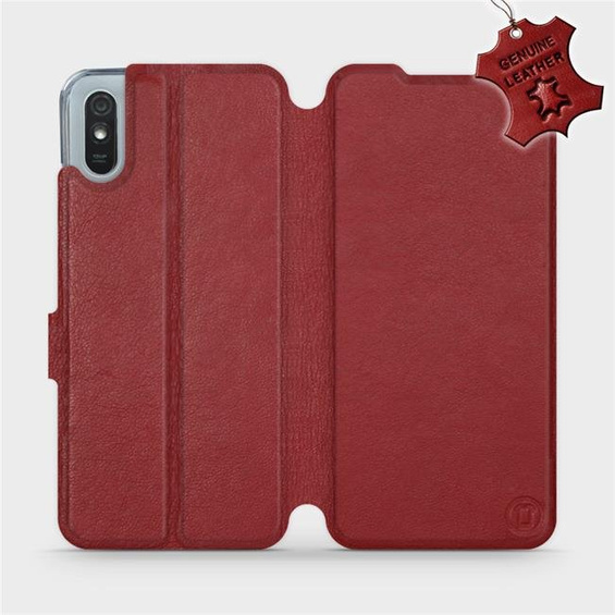 Etui ze skóry naturalnej do Xiaomi Redmi 9A - wzór Dark Red Leather