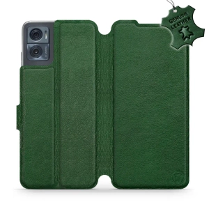 Etui ze skóry naturalnej do Motorola Moto E22i - wzór Green Leather