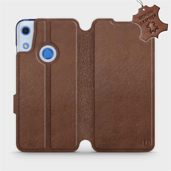 Etui ze skóry naturalnej do Huawei Y6S - wzór Brown Leather