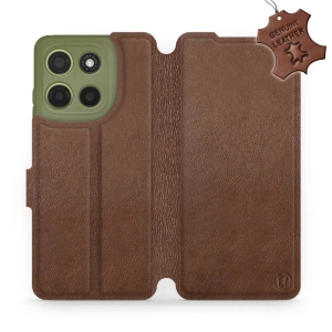 Etui ze skóry naturalnej do Motorola Moto G15 - wzór Brown Leather