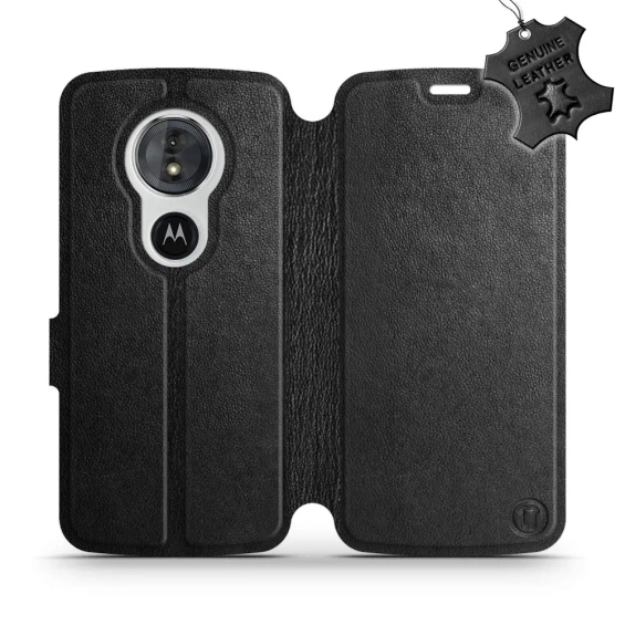 Etui ze skóry naturalnej do Motorola Moto G6 Play - wzór Black Leather