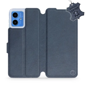 Etui ze skóry naturalnej do Motorola Moto G14 - wzór Blue Leather