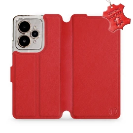 Etui ze skóry naturalnej do Realme 15 5G - wzór Red Leather
