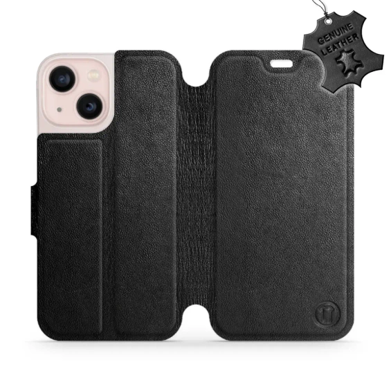 Etui ze skóry naturalnej do Apple iPhone 13 mini - wzór Black Leather