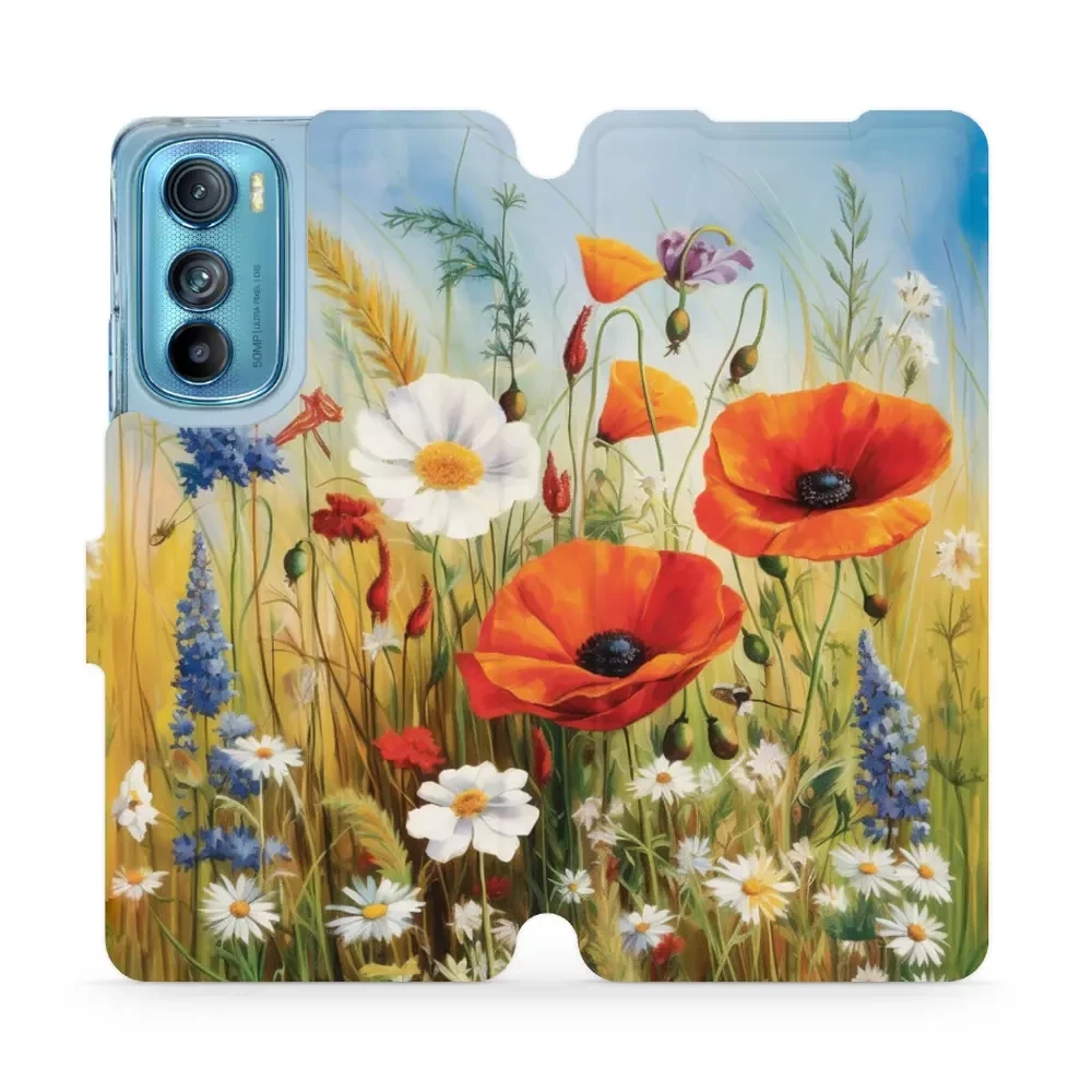 Mobiwear Book, Displayschutz, magnetischer Verschluss, Silikoneinlage, Schutz, Wiesenblumen