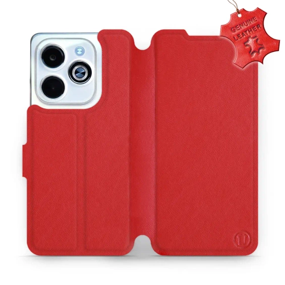 Etui ze skóry naturalnej do Infinix HOT 40i - wzór Red Leather