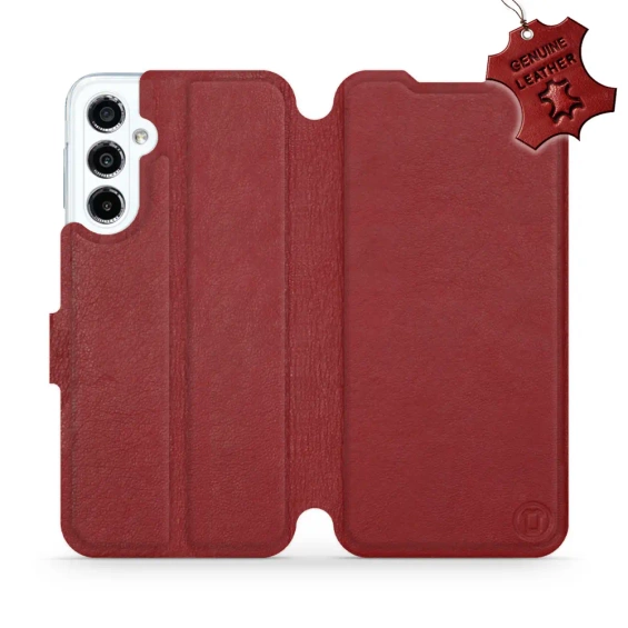 Etui ze skóry naturalnej do Samsung Galaxy M34 5G - wzór Dark Red Leather
