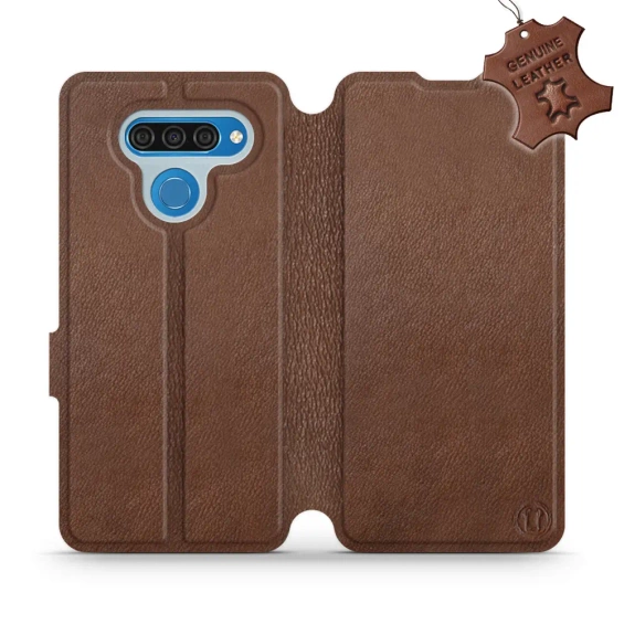 Etui ze skóry naturalnej do LG Q60 - wzór Brown Leather