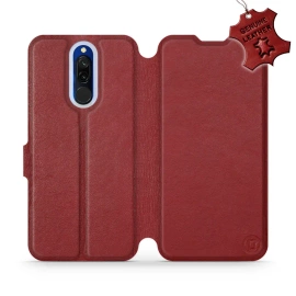Etui ze skóry naturalnej do Xiaomi Redmi 8 - wzór Dark Red Leather
