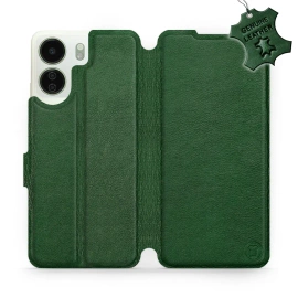 Etui ze skóry naturalnej do Xiaomi Redmi 13C - wzór Green Leather