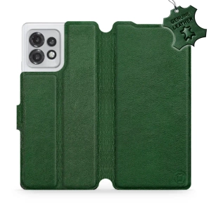 Etui ze skóry naturalnej do Motorola Edge 40 Pro - wzór Green Leather