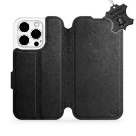 Etui ze skóry naturalnej do Apple iPhone 15 Pro - wzór Black Leather
