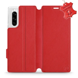 Etui ze skóry naturalnej do Sony Xperia 5 - wzór Red Leather