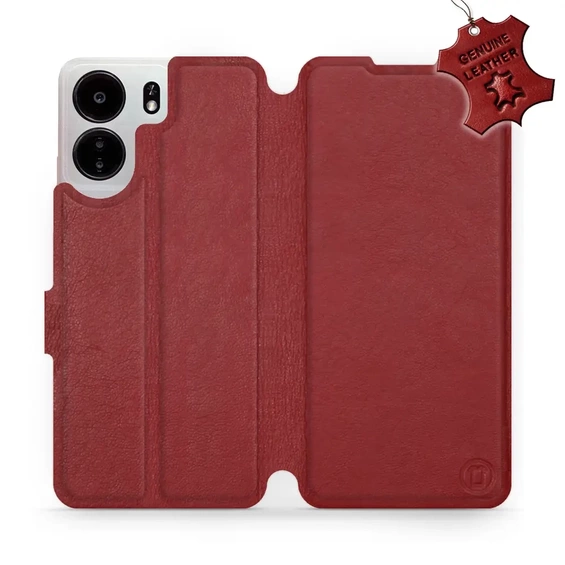 Etui ze skóry naturalnej do Xiaomi POCO C65 - wzór Dark Red Leather