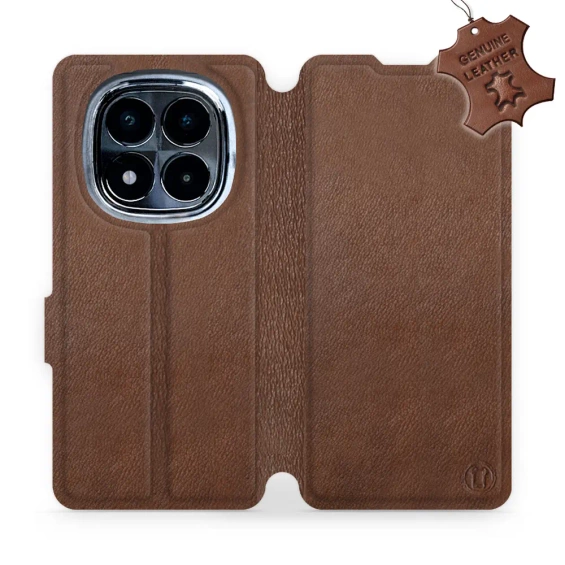 Etui ze skóry naturalnej do Xiaomi POCO X7 - wzór Brown Leather