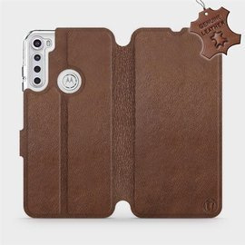 Etui ze skóry naturalnej do Motorola One Fusion Plus - wzór Brown Leather