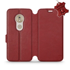 Etui ze skóry naturalnej do Motorola Moto G7 Play - wzór Dark Red Leather