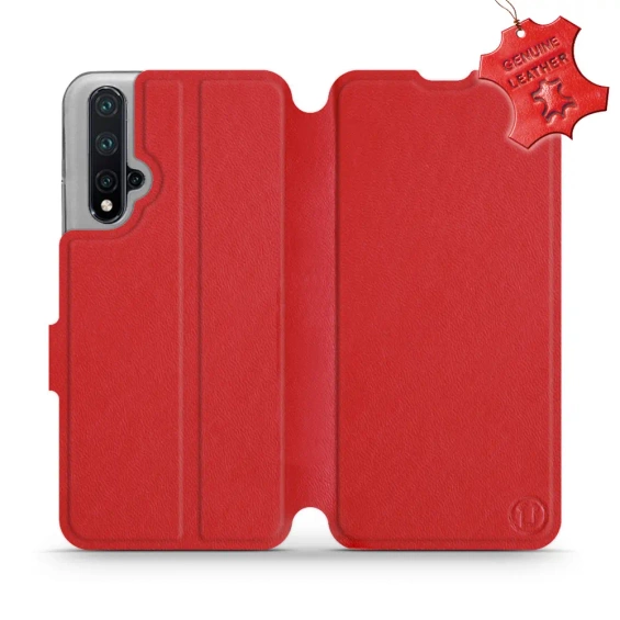 Etui ze skóry naturalnej do Huawei Nova 5T - wzór Red Leather
