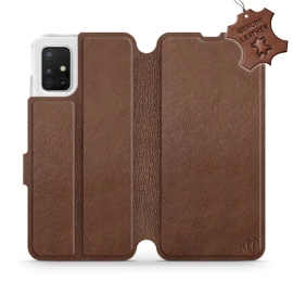 Etui ze skóry naturalnej do Samsung Galaxy A51 5G - wzór Brown Leather