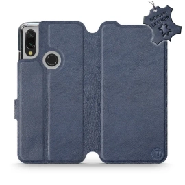 Etui ze skóry naturalnej do Xiaomi Redmi 7 - wzór Blue Leather